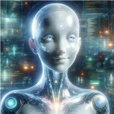 futuristic image of bald humanoid smiling